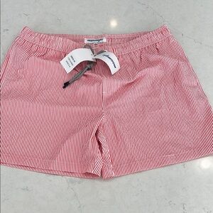 Red and White Swim Trunks with Elastic Waistband